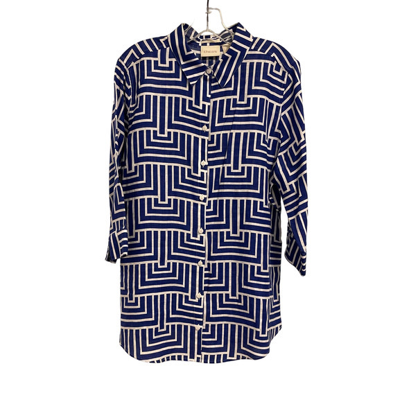 Chico's Tops - Chicos Linen feel blue & white 3/4 sleeve button up top Size 2 (Large) Pre-Owned